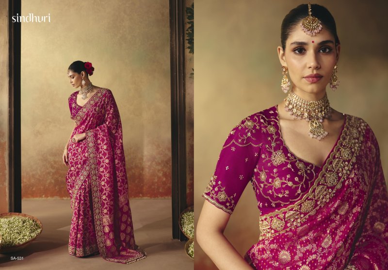 Suhag By Kimora Pure Khadi Georgette Fabric Designer Bandhej Saree